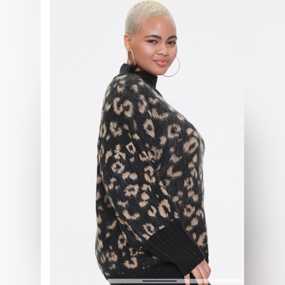 NWT FOREVER 21+ Size 2X Leopard Print Sweater Closet Staple Classic Mock Neck - Picture 13 of 13